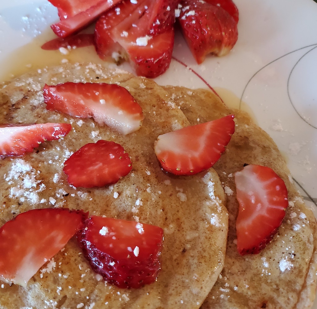 Oat, Strawberry, & Protein Pancakes [Vegan] [Sourdough Discard Recipe] [Quarantine Day 42]